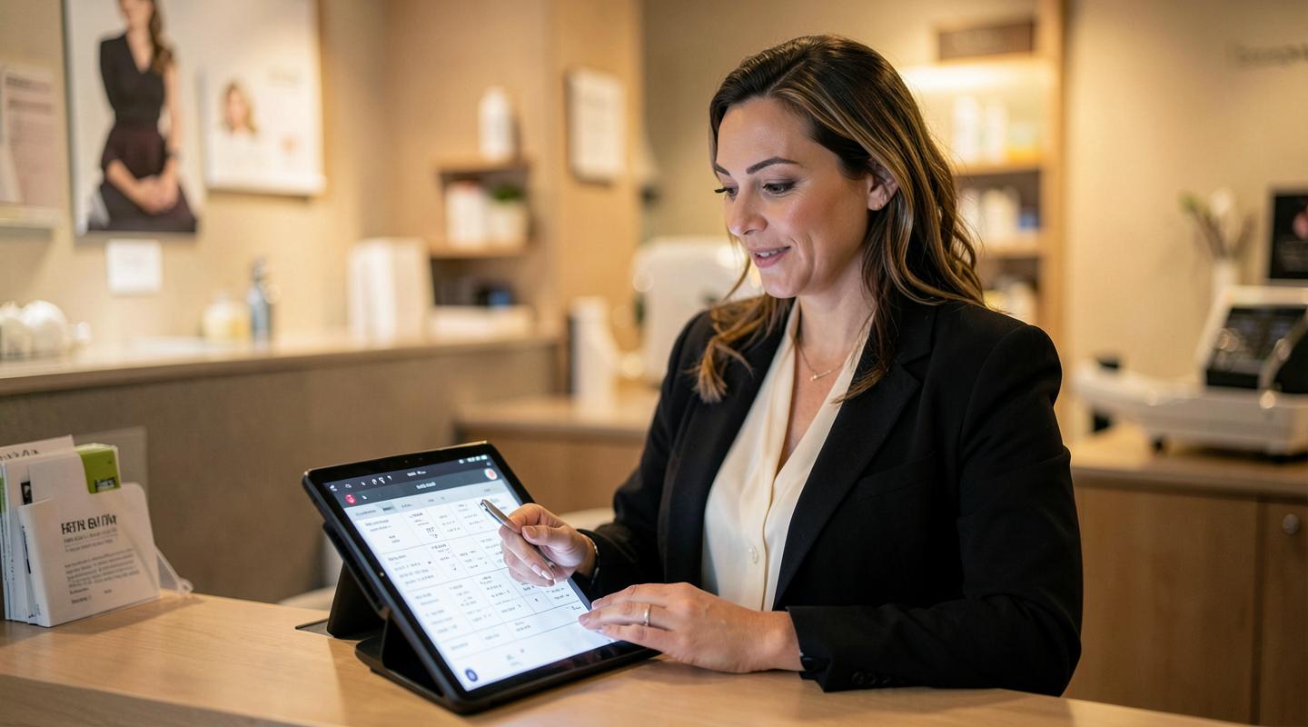 A medspa owner reviewing a full consultation calendar